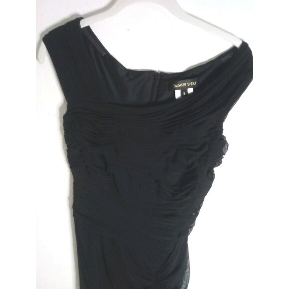Tadashi Shoji Maxi Dress Sz Small Ruched Pleated Maxi Formal Black Off Shoulder - Picture 2 of 7